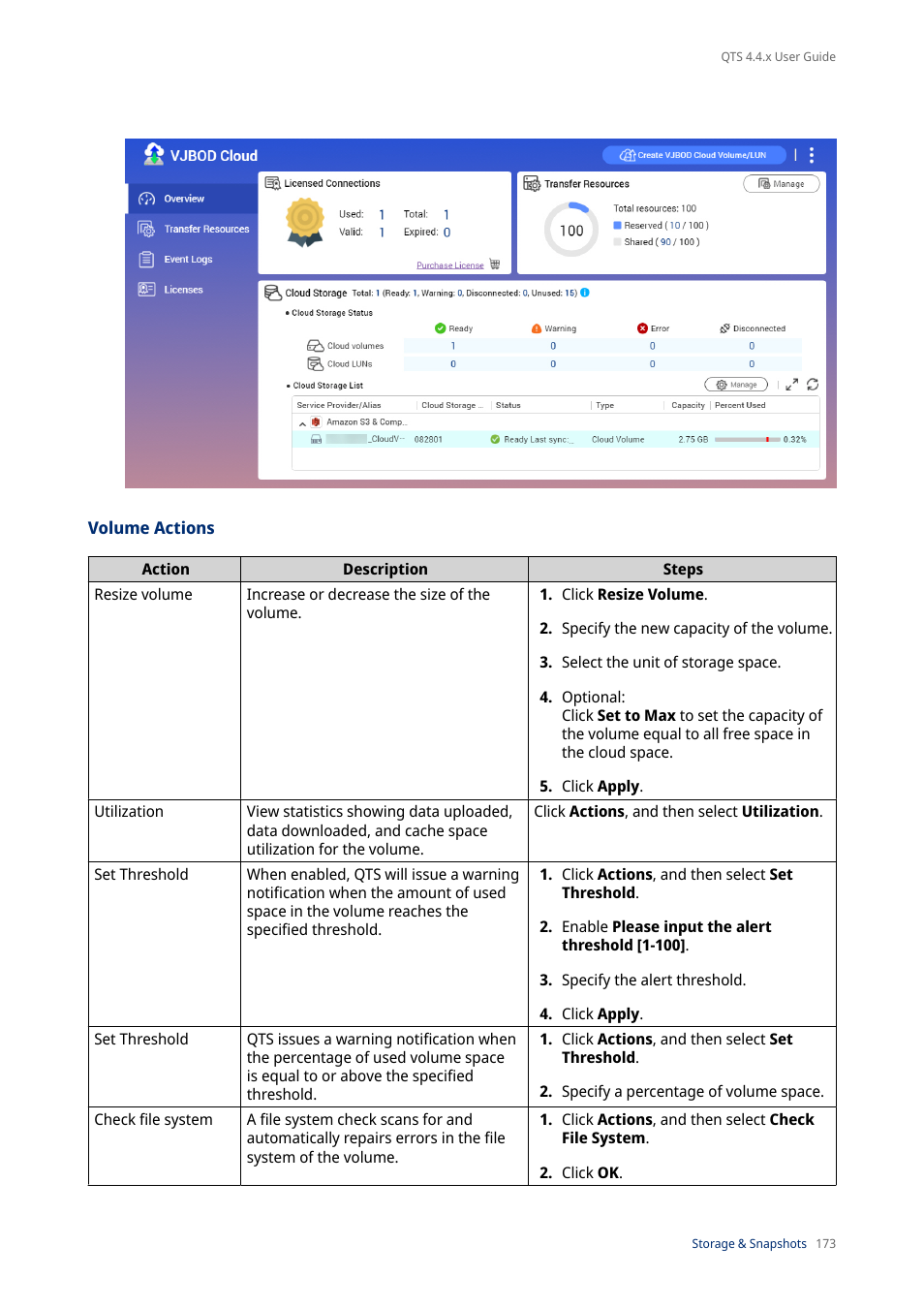 Volume actions | QNAP TVS-472XT 4-Bay NAS Enclosure User Manual | Page 174 / 468