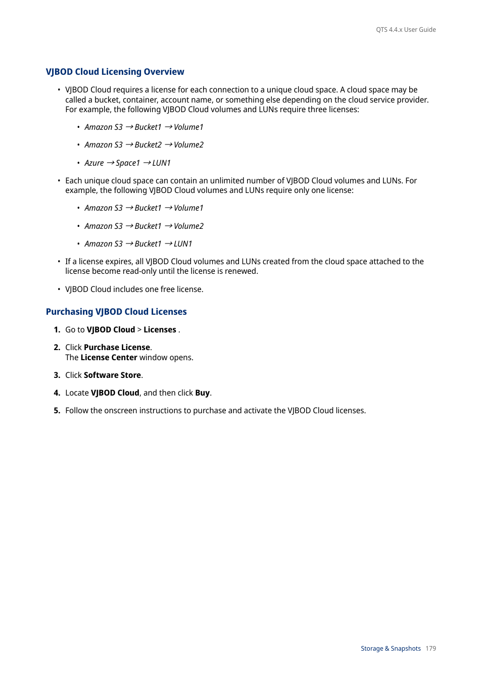 Vjbod cloud licensing overview, Purchasing vjbod cloud licenses | QNAP TVS-472XT 4-Bay NAS Enclosure User Manual | Page 180 / 468