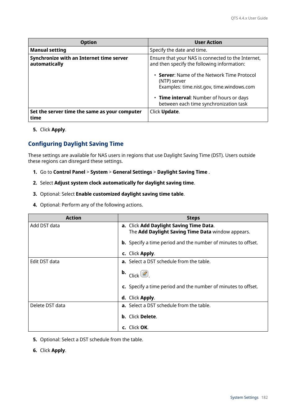 Configuring daylight saving time | QNAP TVS-472XT 4-Bay NAS Enclosure User Manual | Page 183 / 468