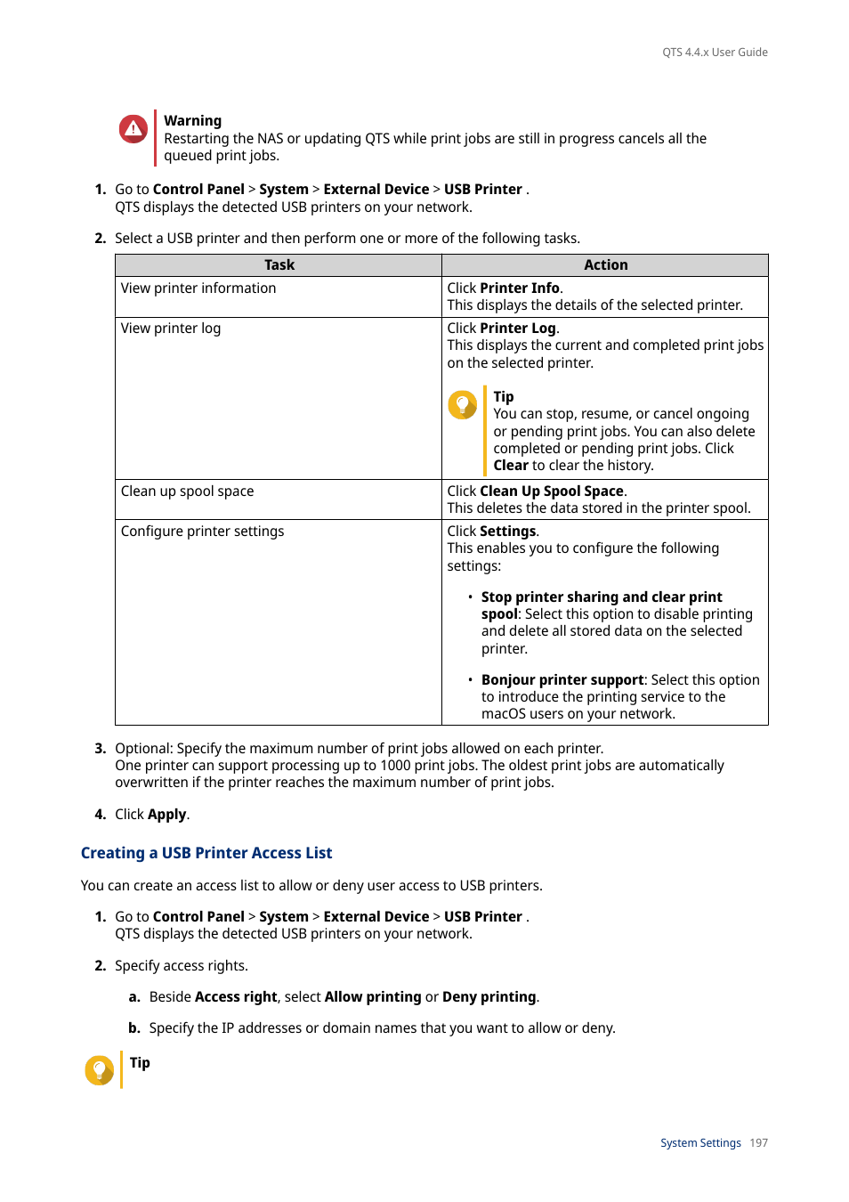Creating a usb printer access list | QNAP TVS-472XT 4-Bay NAS Enclosure User Manual | Page 198 / 468