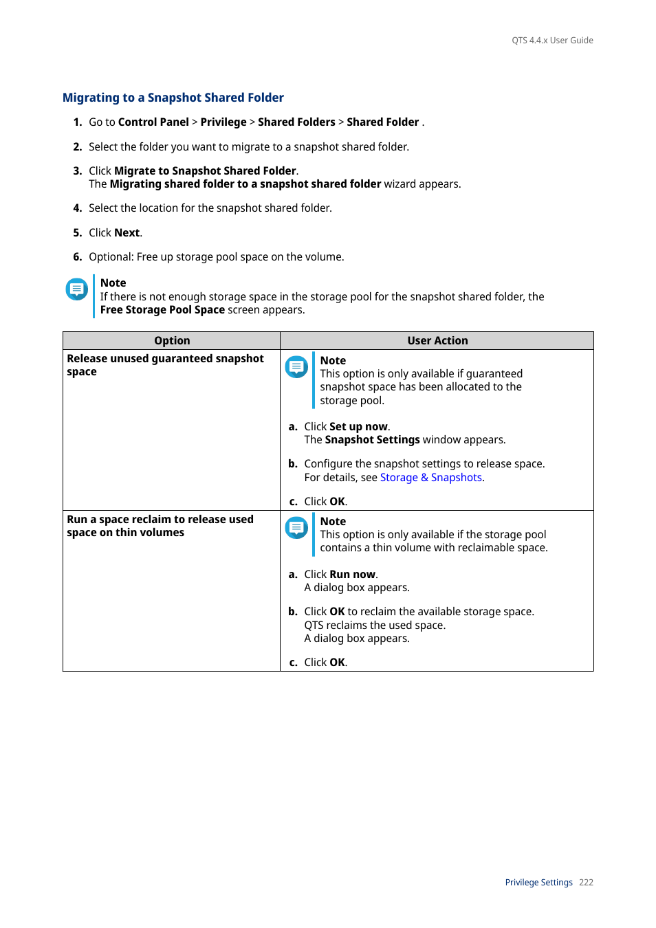 Migrating to a snapshot shared folder | QNAP TVS-472XT 4-Bay NAS Enclosure User Manual | Page 223 / 468