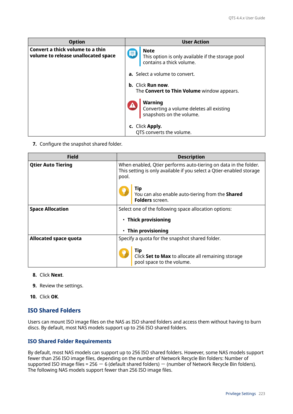 Iso shared folders, Iso shared folder requirements | QNAP TVS-472XT 4-Bay NAS Enclosure User Manual | Page 224 / 468