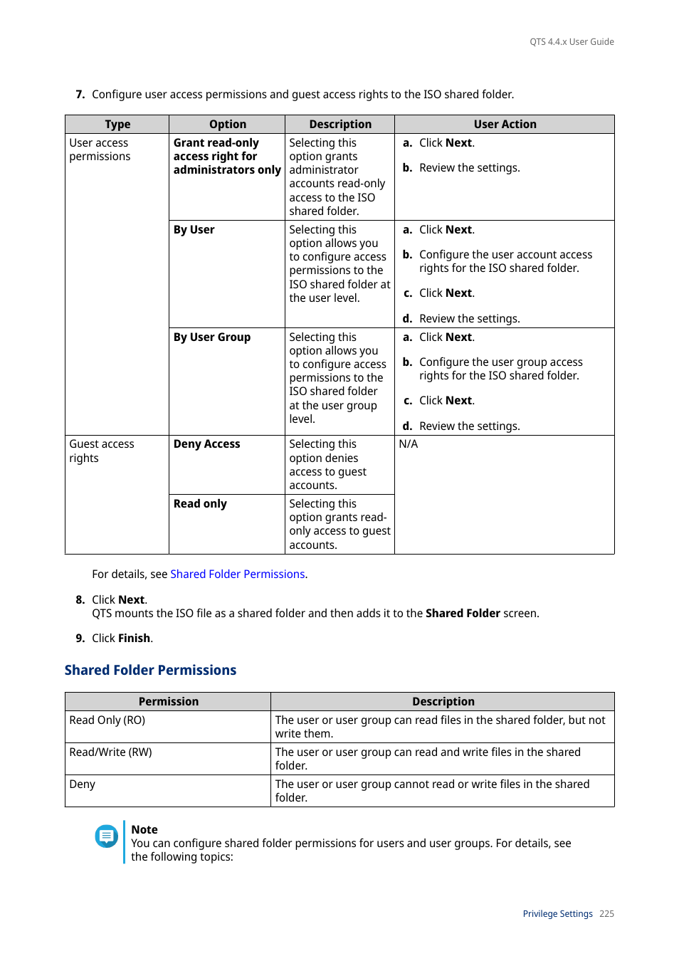 Shared folder permissions, For details, see | QNAP TVS-472XT 4-Bay NAS Enclosure User Manual | Page 226 / 468