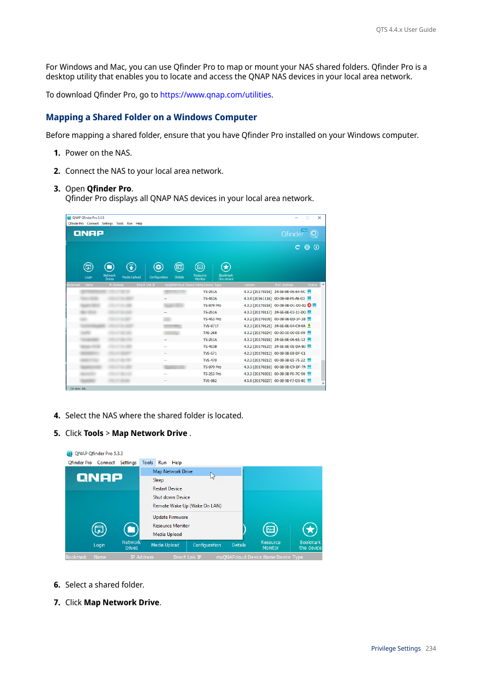 Mapping a shared folder on a windows computer, Mapping a shared folder on a, Windows computer | QNAP TVS-472XT 4-Bay NAS Enclosure User Manual | Page 235 / 468