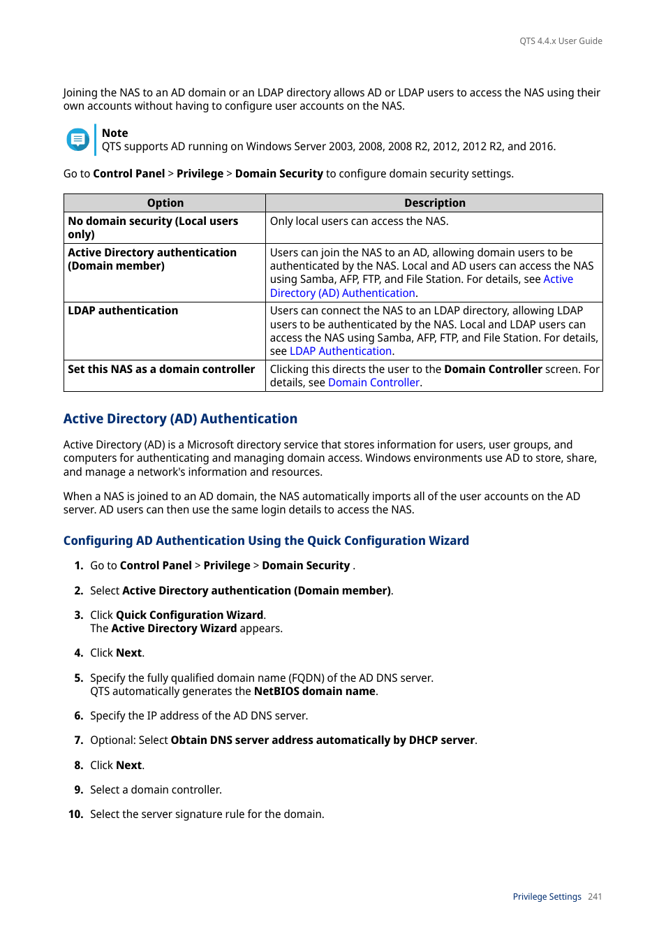 Active directory (ad) authentication | QNAP TVS-472XT 4-Bay NAS Enclosure User Manual | Page 242 / 468