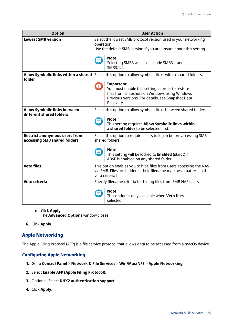 Apple networking, Configuring apple networking | QNAP TVS-472XT 4-Bay NAS Enclosure User Manual | Page 266 / 468