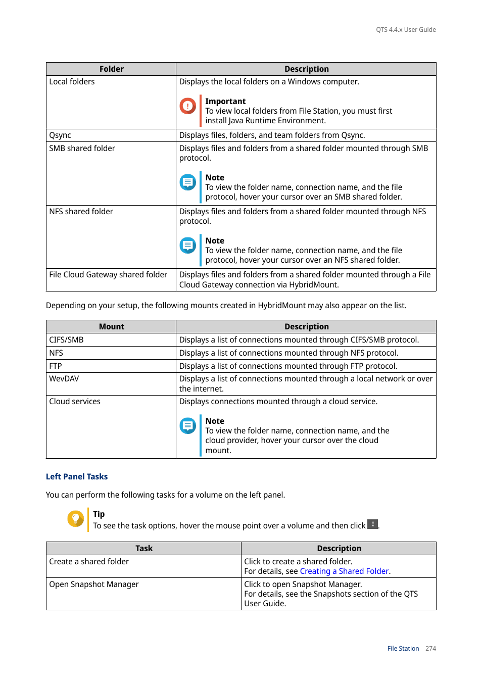 Left panel tasks | QNAP TVS-472XT 4-Bay NAS Enclosure User Manual | Page 275 / 468