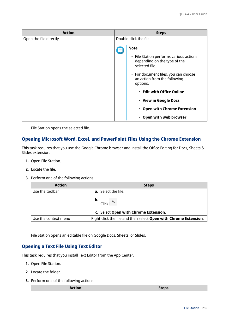 Opening a text file using text editor, Chrome extension | QNAP TVS-472XT 4-Bay NAS Enclosure User Manual | Page 283 / 468