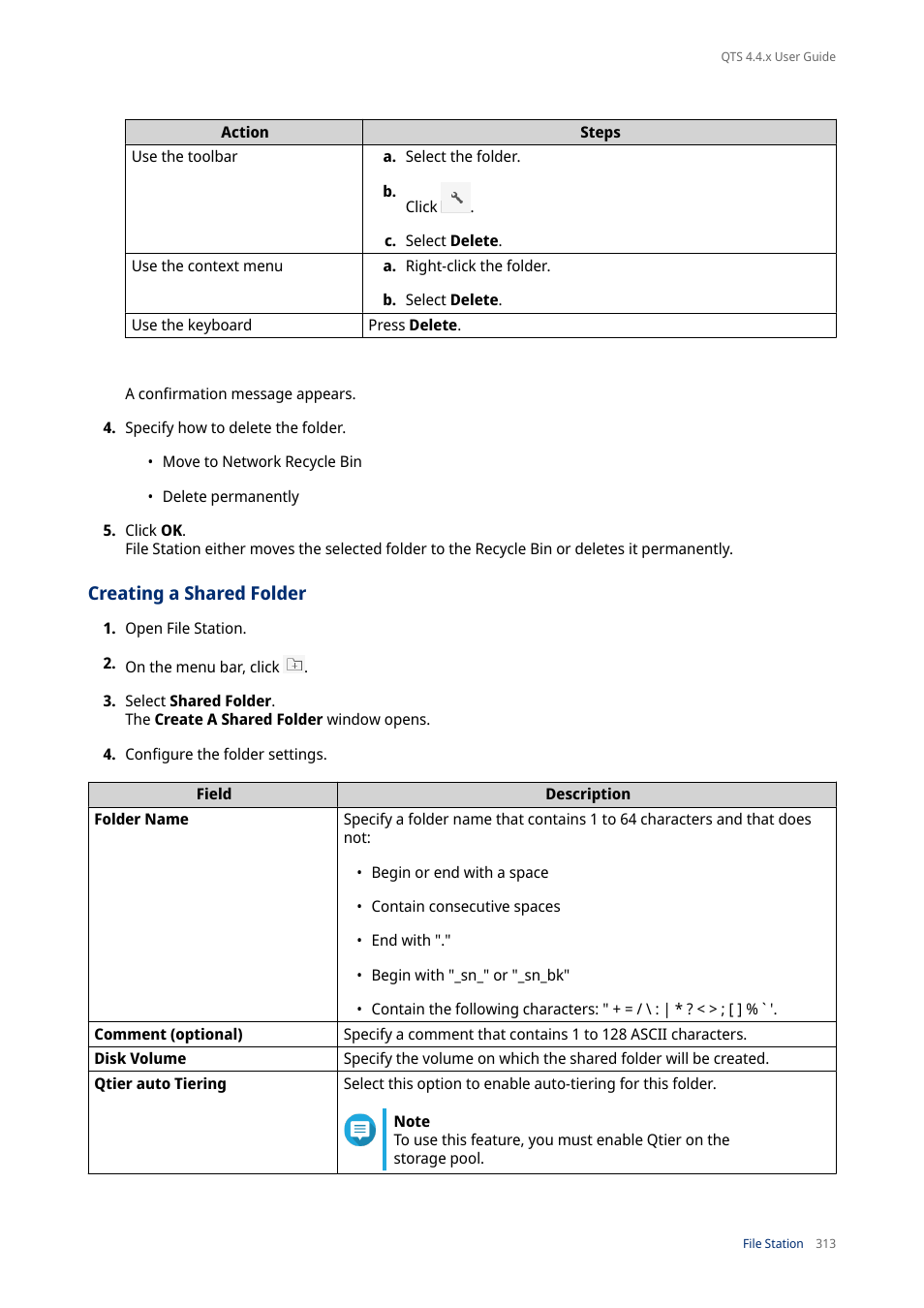 Creating a shared folder | QNAP TVS-472XT 4-Bay NAS Enclosure User Manual | Page 314 / 468