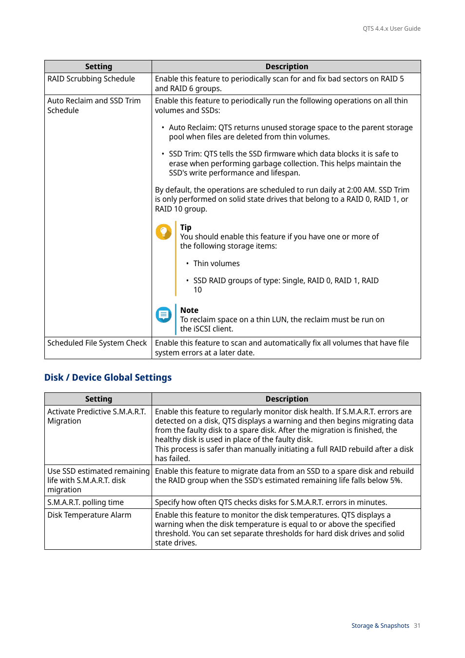Disk / device global settings | QNAP TVS-472XT 4-Bay NAS Enclosure User Manual | Page 32 / 468