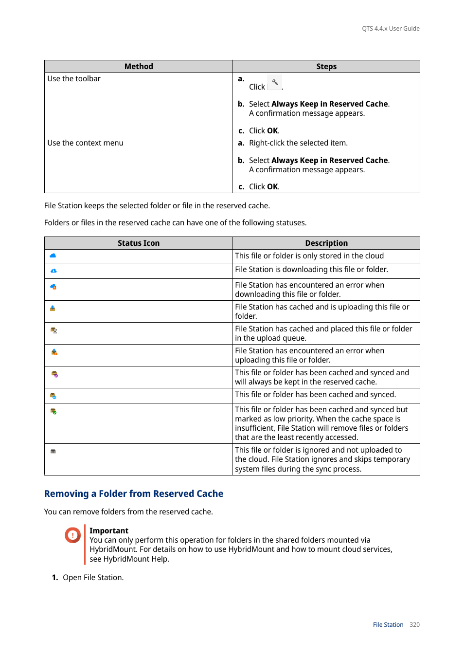Removing a folder from reserved cache | QNAP TVS-472XT 4-Bay NAS Enclosure User Manual | Page 321 / 468