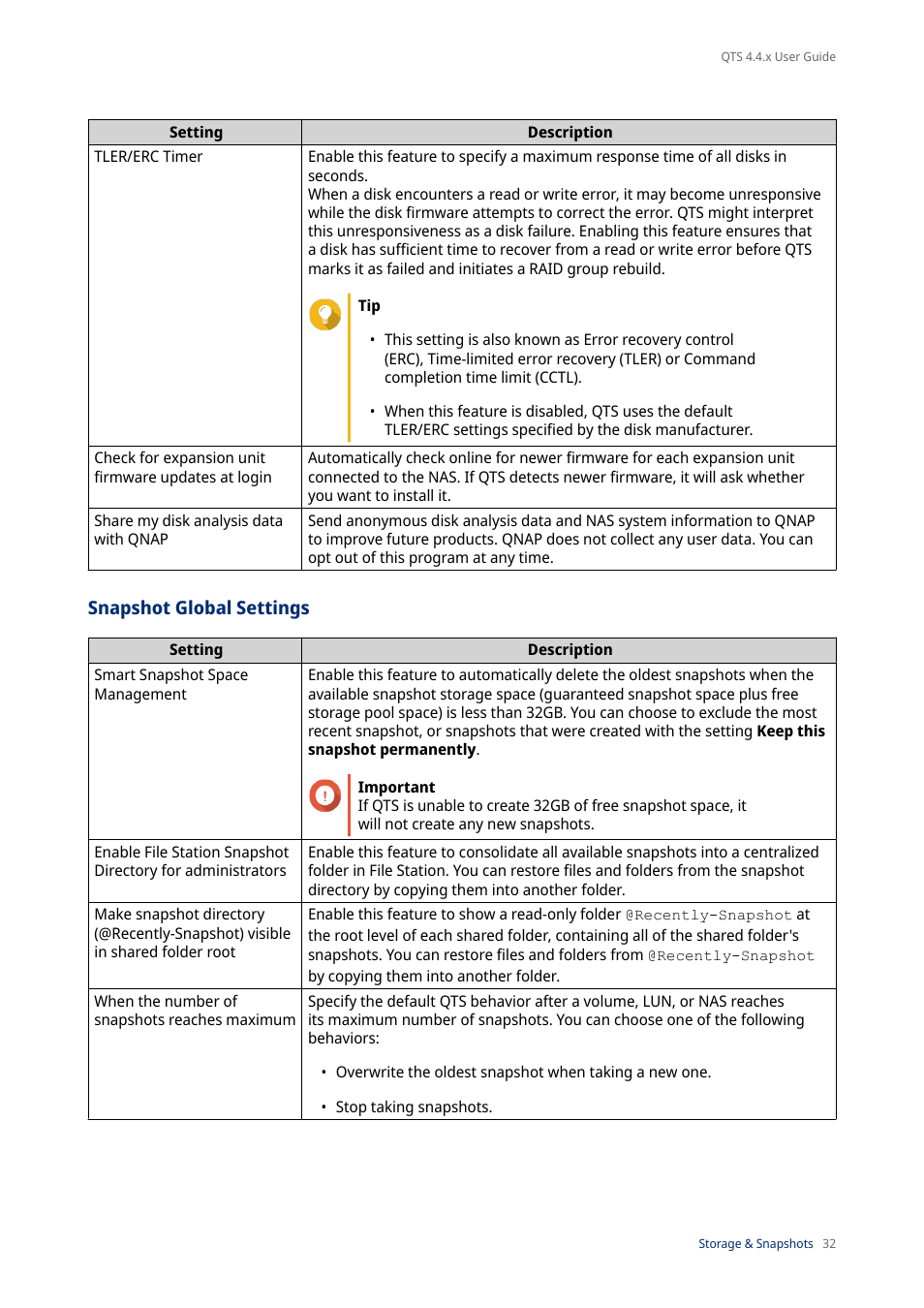 Snapshot global settings | QNAP TVS-472XT 4-Bay NAS Enclosure User Manual | Page 33 / 468