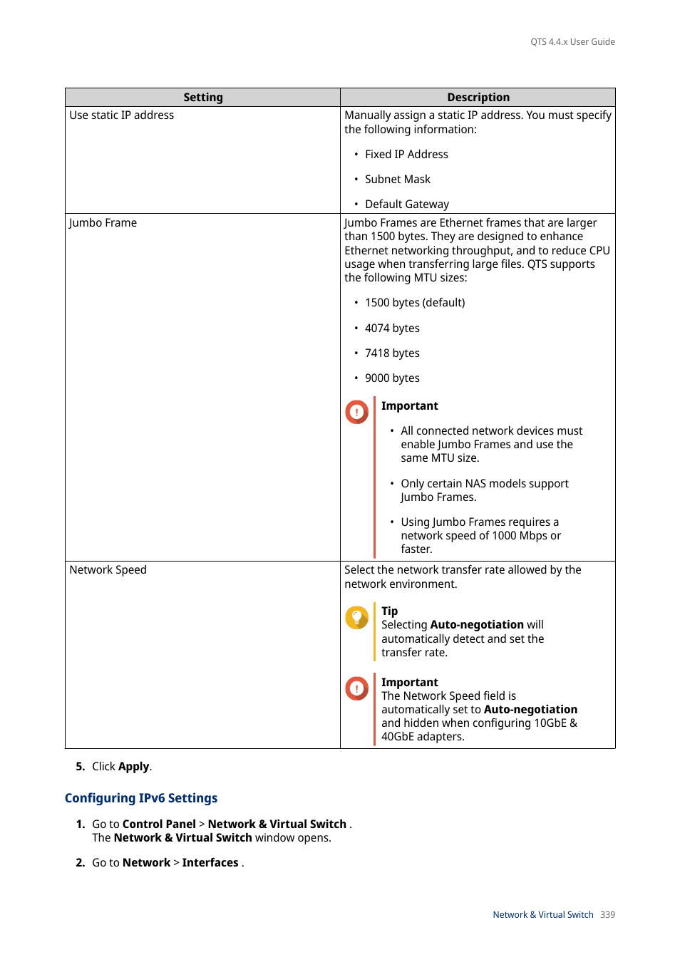 Configuring ipv6 settings | QNAP TVS-472XT 4-Bay NAS Enclosure User Manual | Page 340 / 468