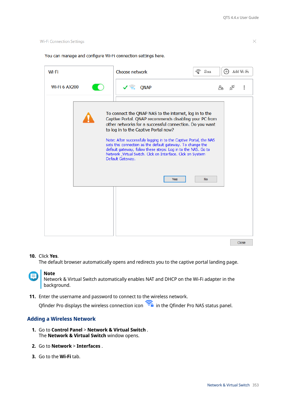Adding a wireless network | QNAP TVS-472XT 4-Bay NAS Enclosure User Manual | Page 354 / 468