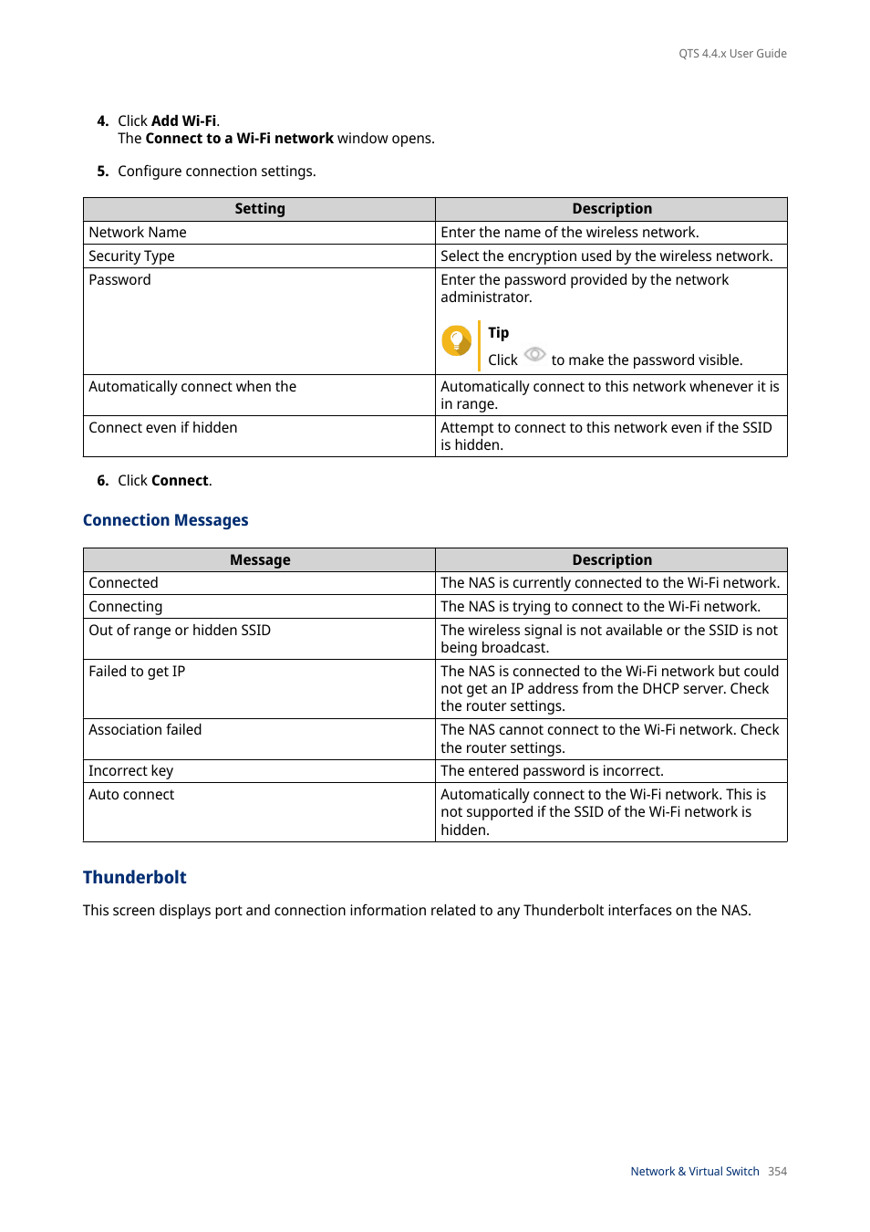 Connection messages, Thunderbolt | QNAP TVS-472XT 4-Bay NAS Enclosure User Manual | Page 355 / 468