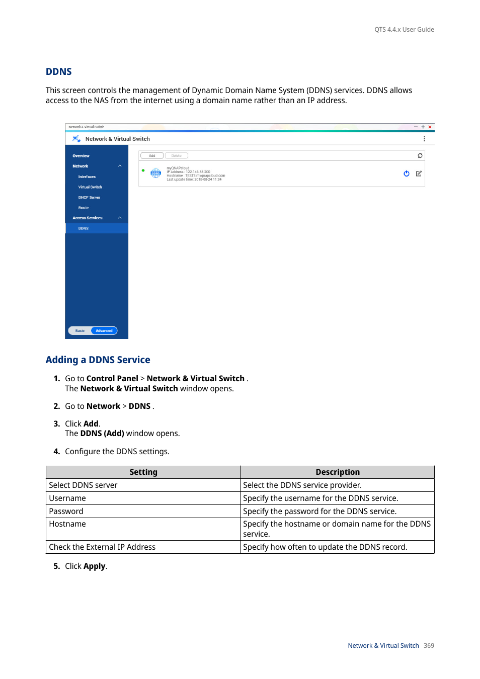 Ddns, Adding a ddns service | QNAP TVS-472XT 4-Bay NAS Enclosure User Manual | Page 370 / 468