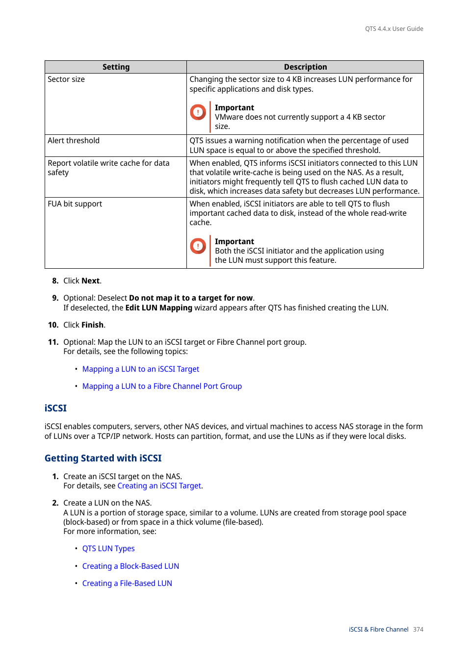 Iscsi, Getting started with iscsi | QNAP TVS-472XT 4-Bay NAS Enclosure User Manual | Page 375 / 468