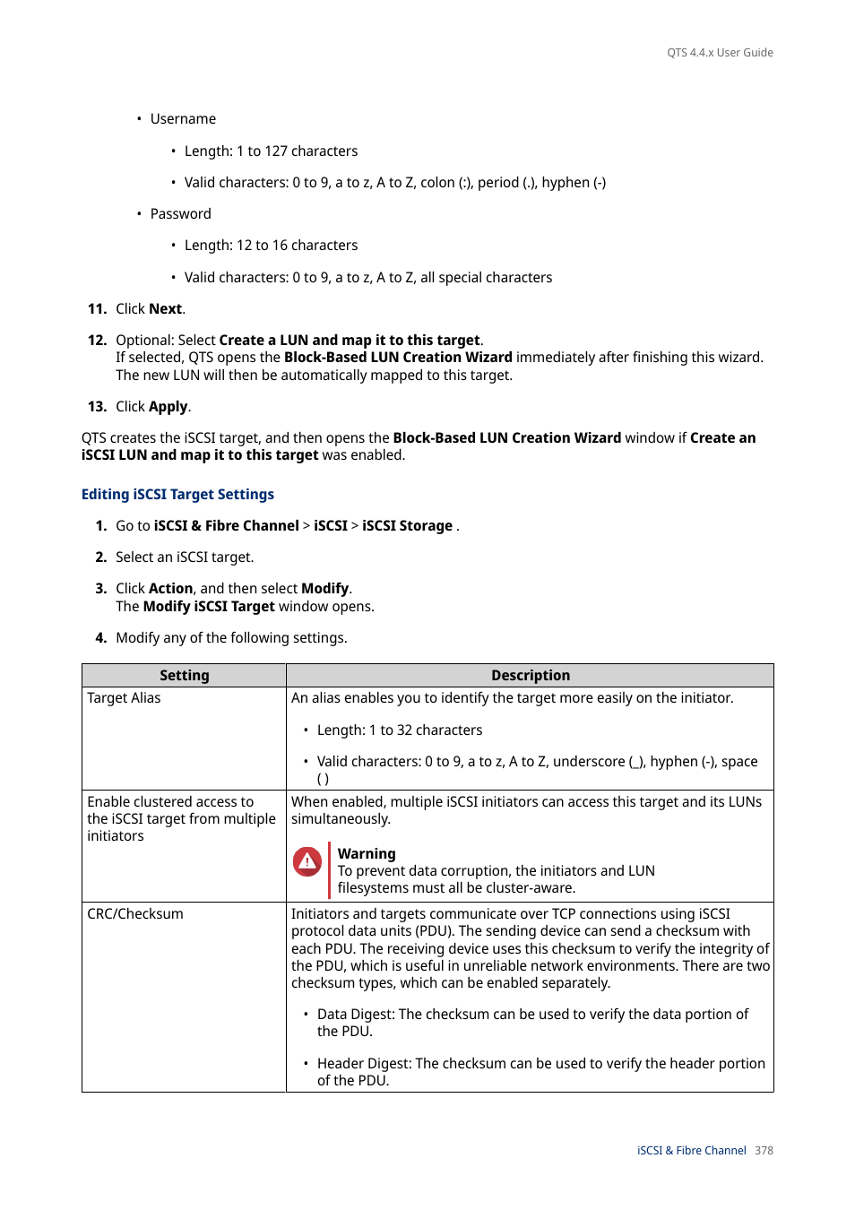 Editing iscsi target settings | QNAP TVS-472XT 4-Bay NAS Enclosure User Manual | Page 379 / 468