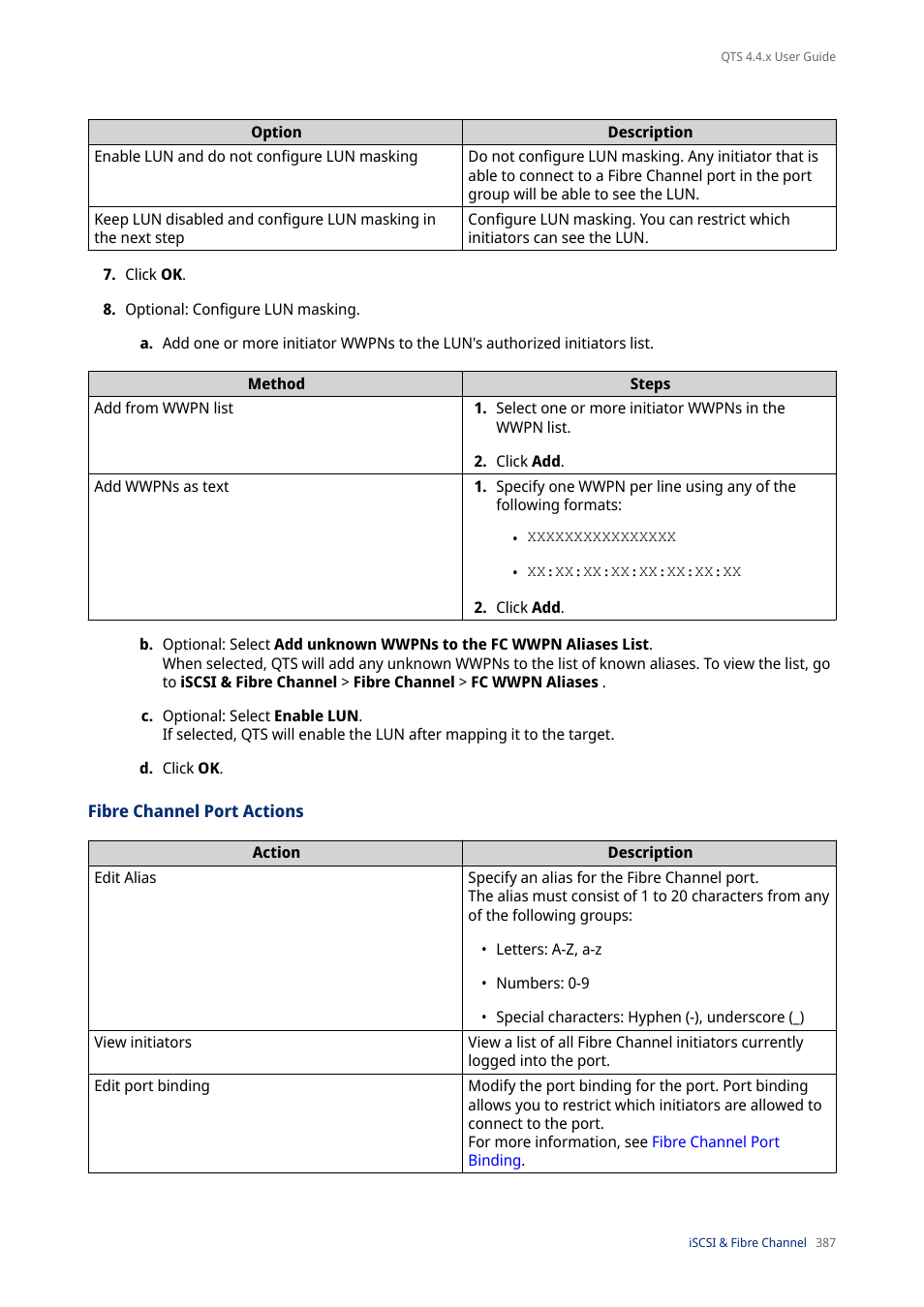 Fibre channel port actions | QNAP TVS-472XT 4-Bay NAS Enclosure User Manual | Page 388 / 468