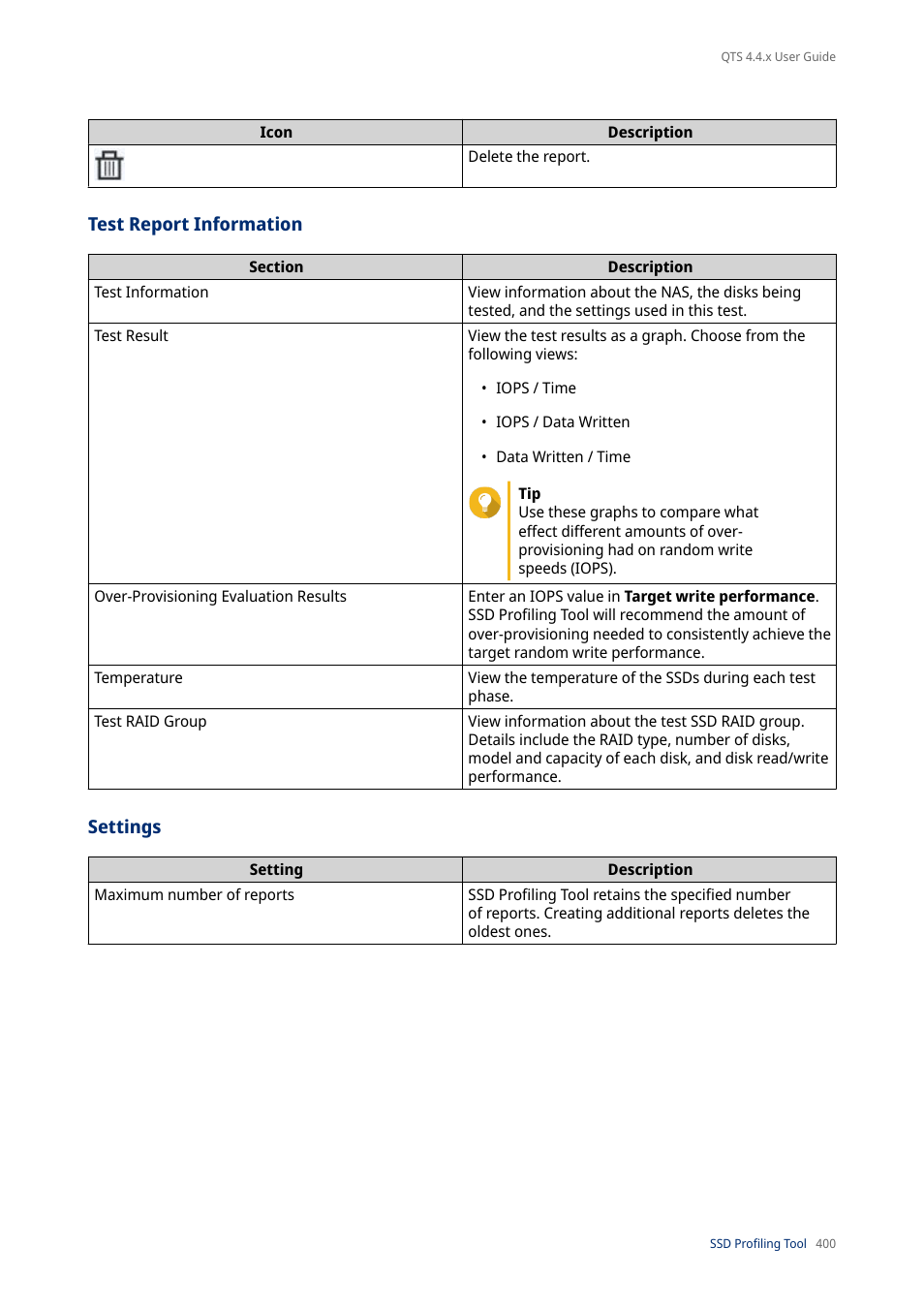 Test report information, Settings | QNAP TVS-472XT 4-Bay NAS Enclosure User Manual | Page 401 / 468