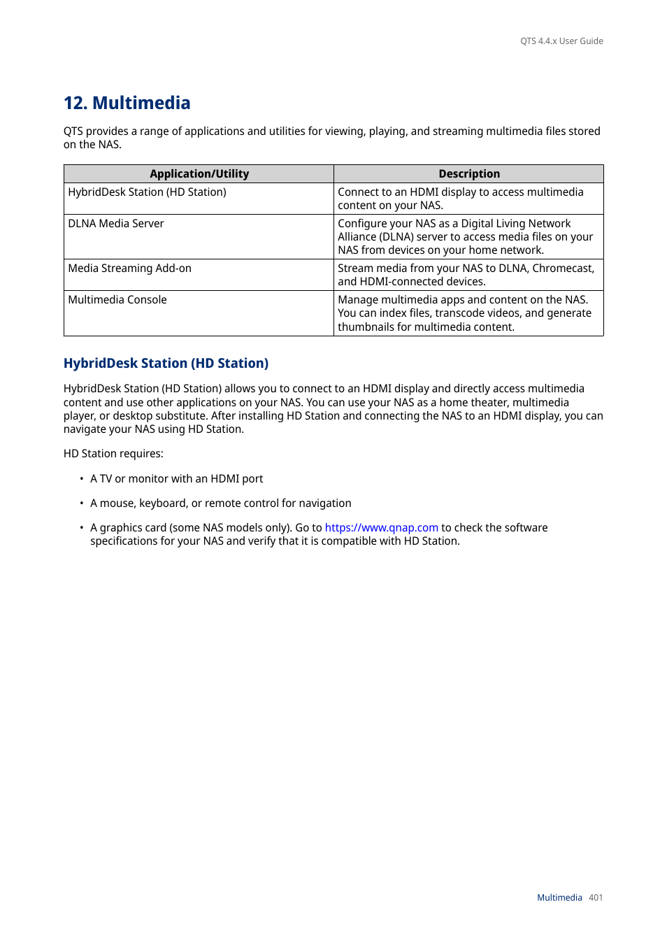 Multimedia, Hybriddesk station (hd station) | QNAP TVS-472XT 4-Bay NAS Enclosure User Manual | Page 402 / 468