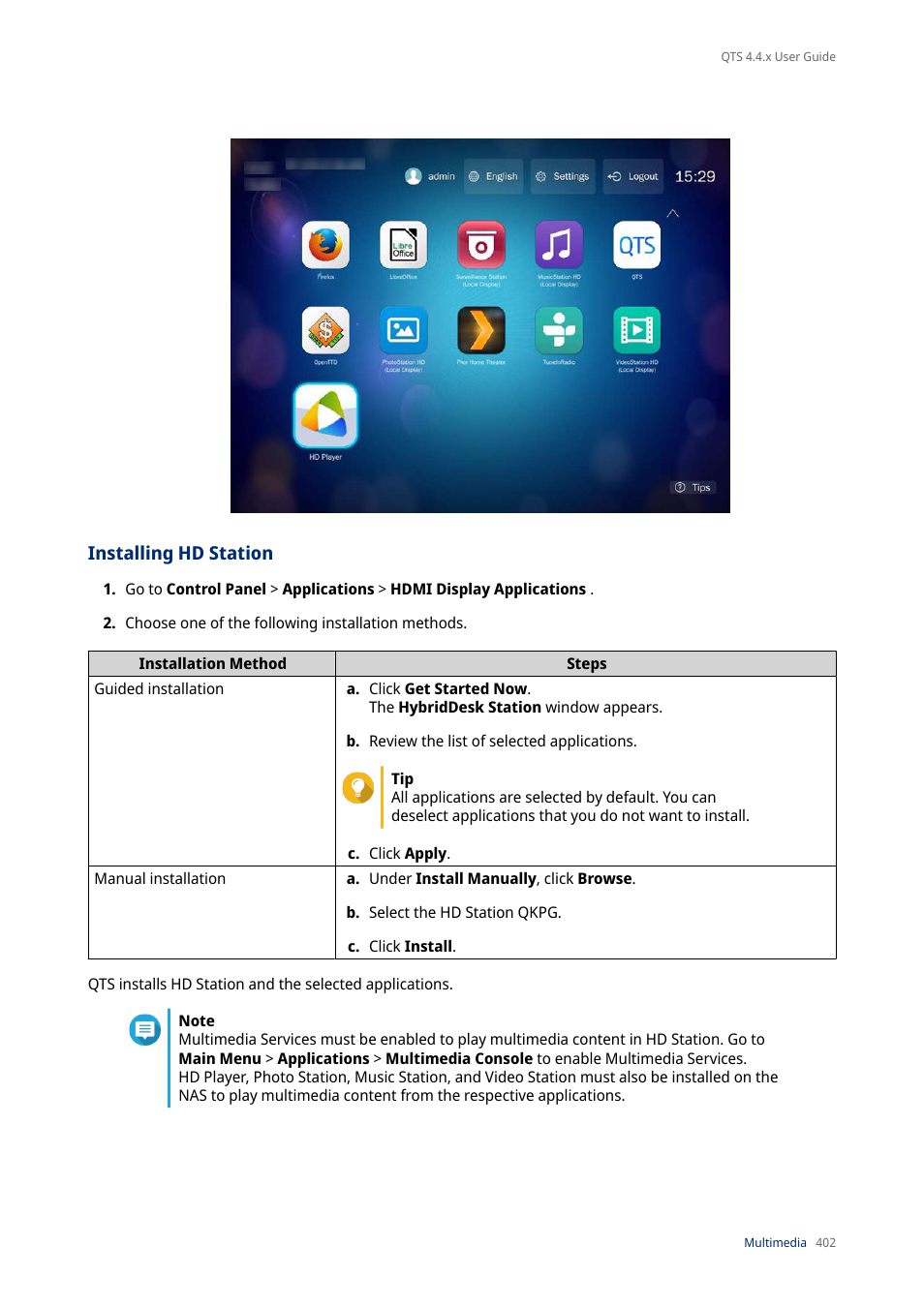 Installing hd station | QNAP TVS-472XT 4-Bay NAS Enclosure User Manual | Page 403 / 468