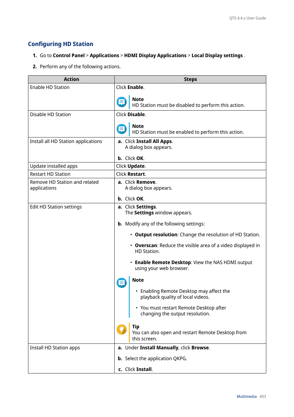 Configuring hd station | QNAP TVS-472XT 4-Bay NAS Enclosure User Manual | Page 404 / 468