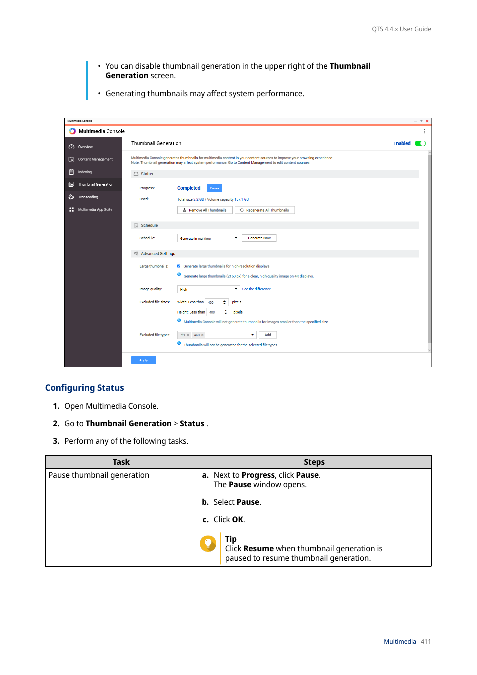 Configuring status | QNAP TVS-472XT 4-Bay NAS Enclosure User Manual | Page 412 / 468