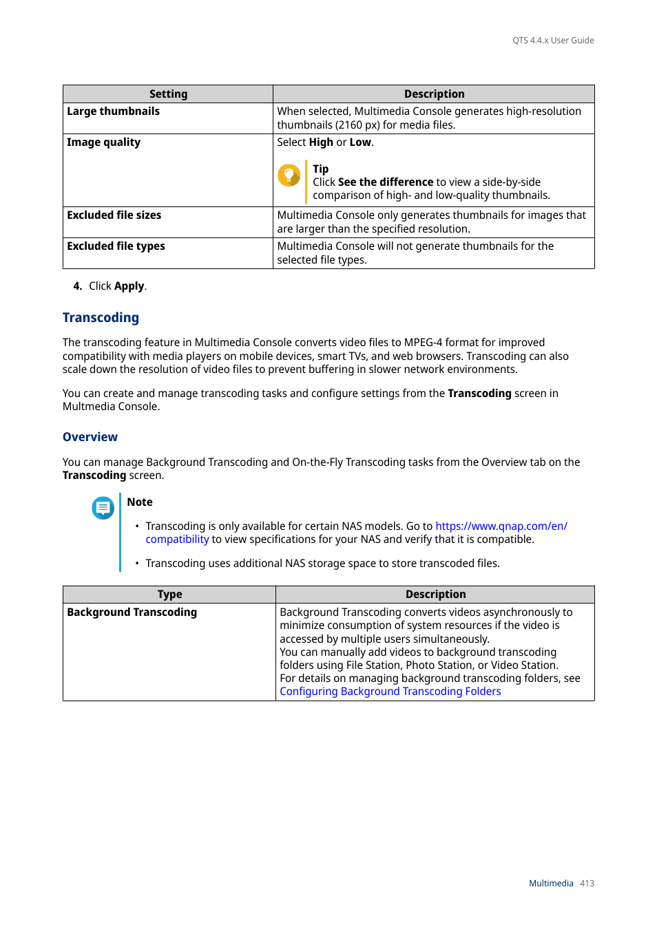 Transcoding, Overview | QNAP TVS-472XT 4-Bay NAS Enclosure User Manual | Page 414 / 468