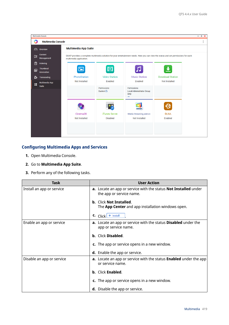 Configuring multimedia apps and services | QNAP TVS-472XT 4-Bay NAS Enclosure User Manual | Page 420 / 468