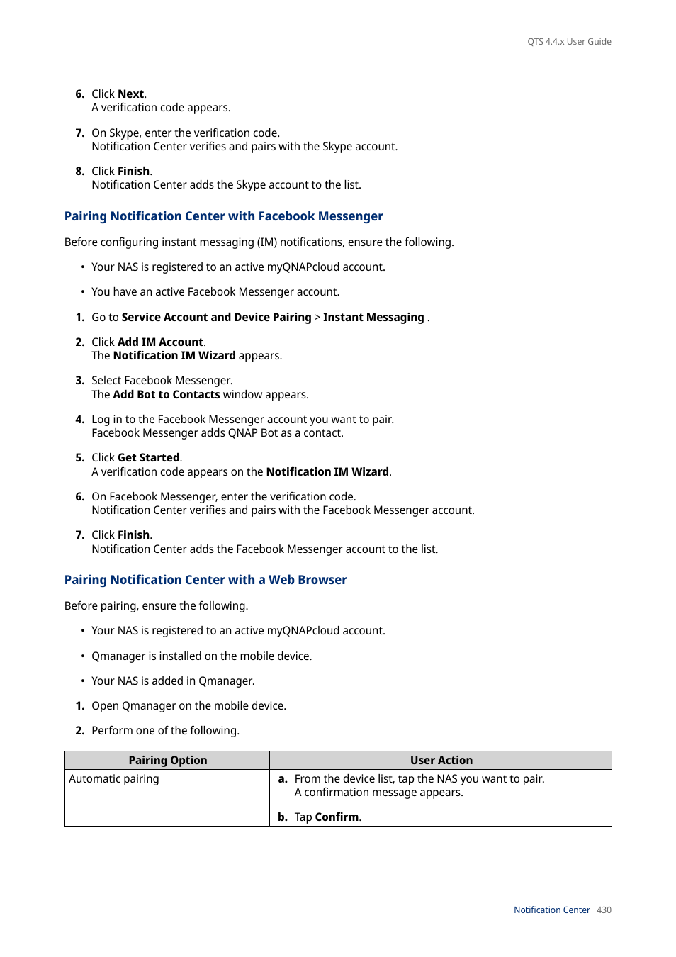 Pairing notification center with a web browser | QNAP TVS-472XT 4-Bay NAS Enclosure User Manual | Page 431 / 468