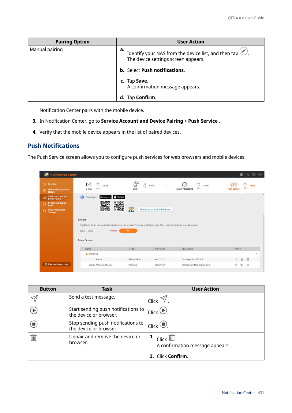 Push notifications | QNAP TVS-472XT 4-Bay NAS Enclosure User Manual | Page 432 / 468