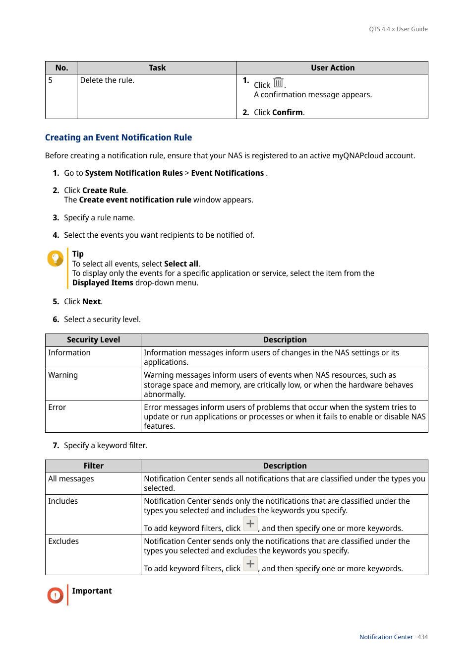 Creating an event notification rule | QNAP TVS-472XT 4-Bay NAS Enclosure User Manual | Page 435 / 468