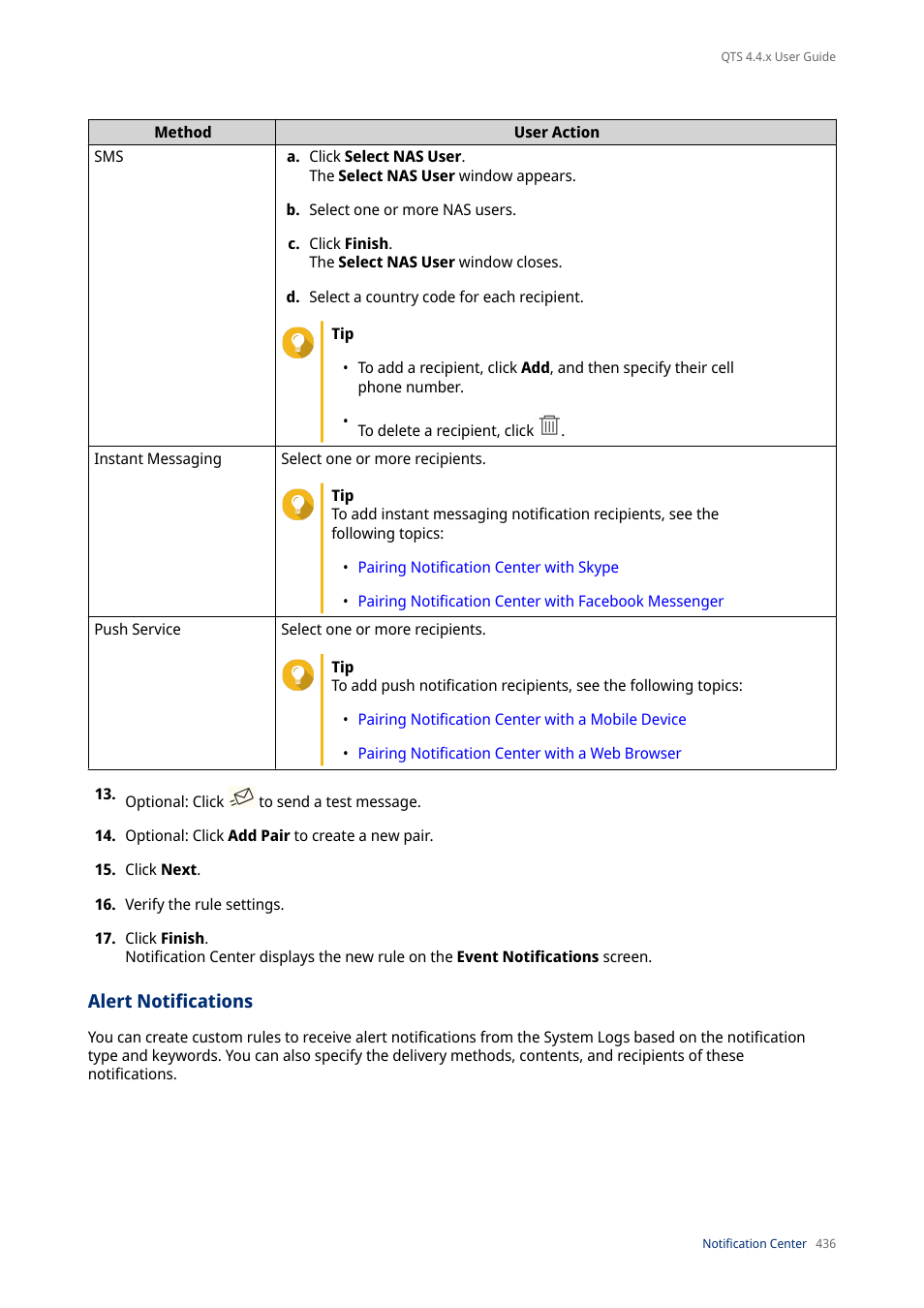 Alert notifications | QNAP TVS-472XT 4-Bay NAS Enclosure User Manual | Page 437 / 468