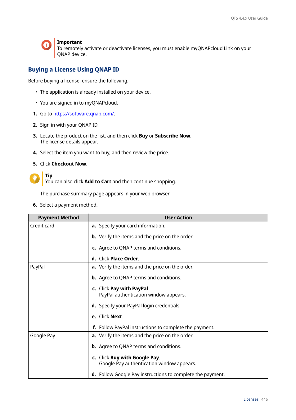 Buying a license using qnap id | QNAP TVS-472XT 4-Bay NAS Enclosure User Manual | Page 447 / 468