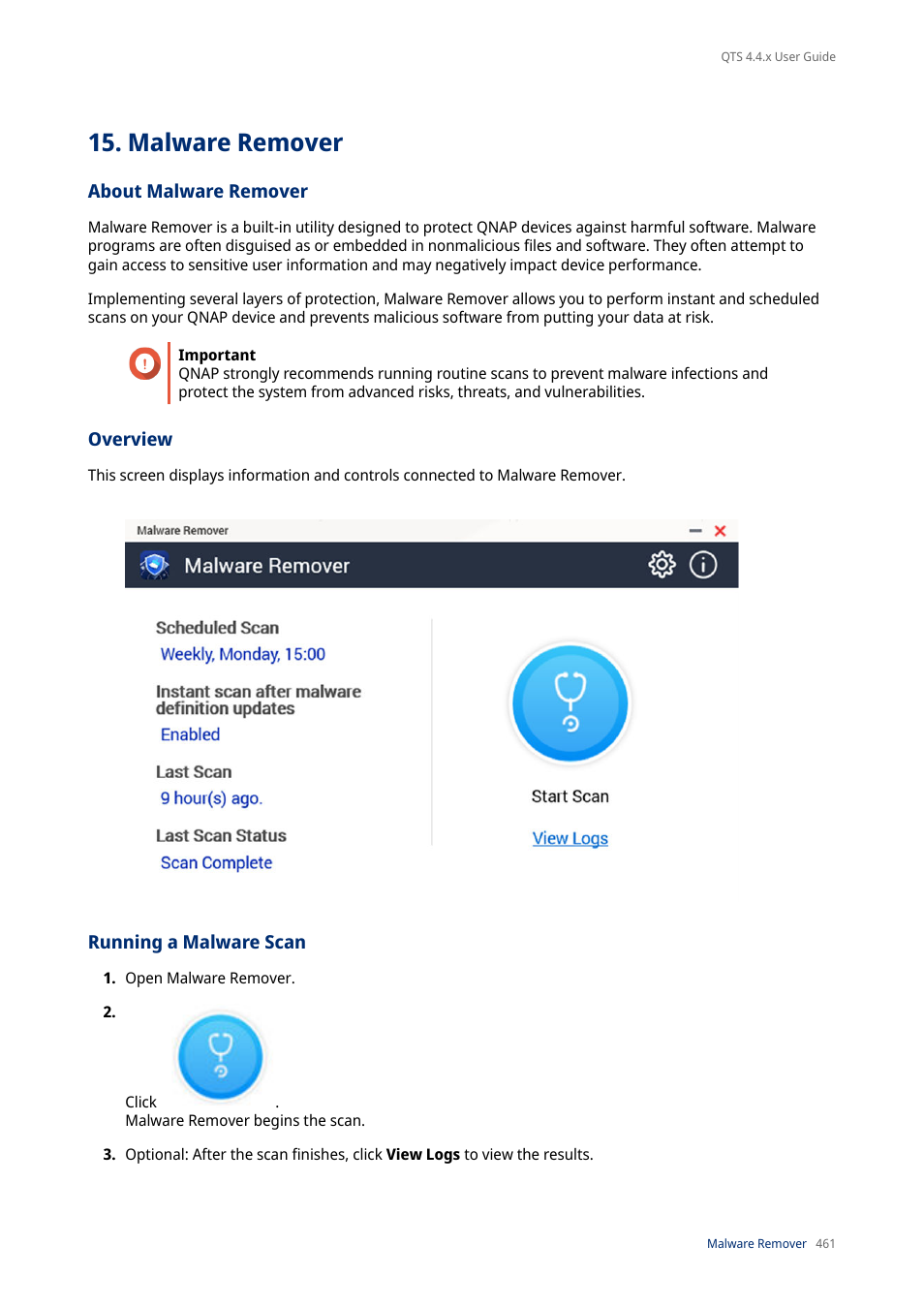 Malware remover, About malware remover, Overview | Running a malware scan | QNAP TVS-472XT 4-Bay NAS Enclosure User Manual | Page 462 / 468