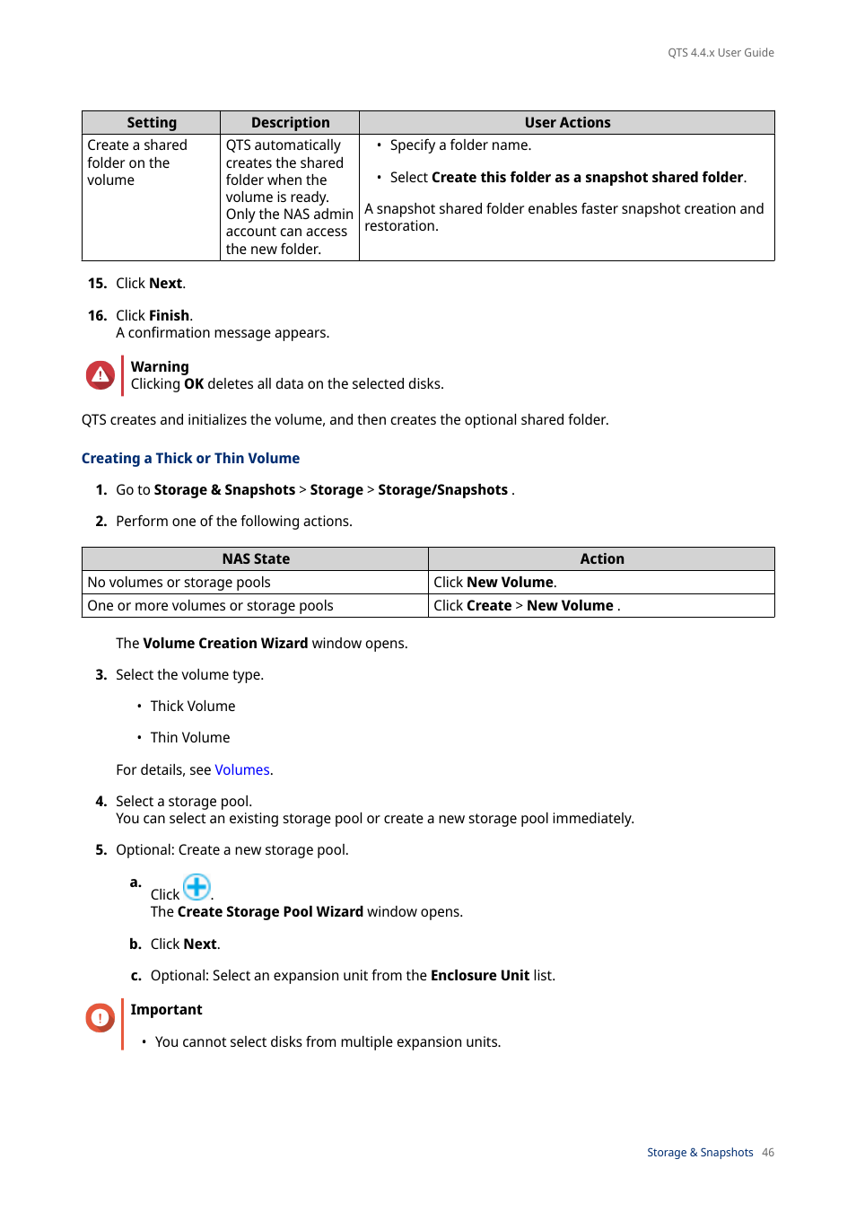 Creating a thick or thin volume | QNAP TVS-472XT 4-Bay NAS Enclosure User Manual | Page 47 / 468