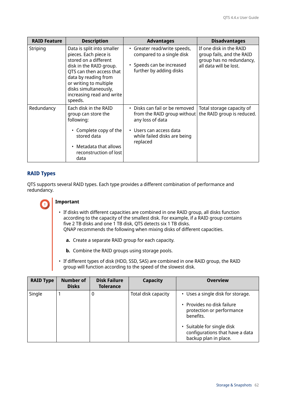 Raid types, For details, see | QNAP TVS-472XT 4-Bay NAS Enclosure User Manual | Page 63 / 468