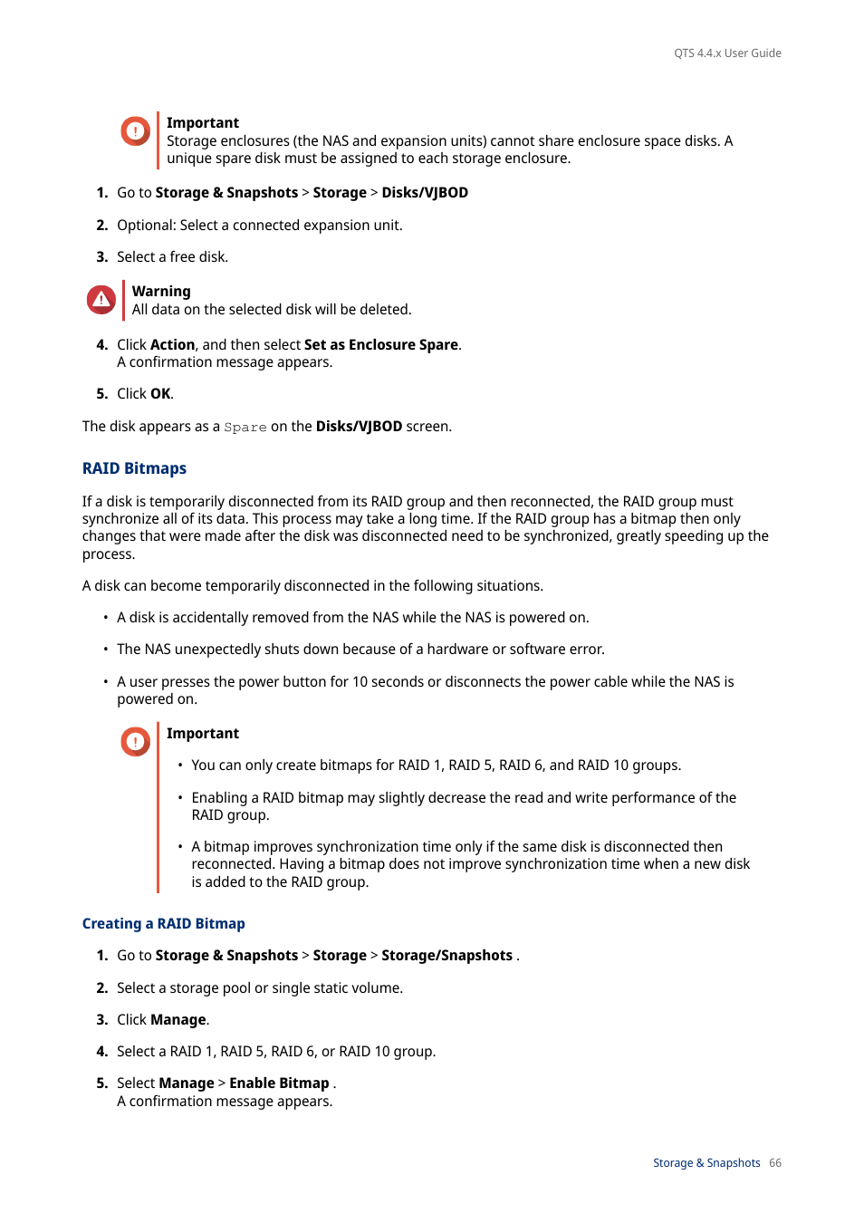 Raid bitmaps, Creating a raid bitmap | QNAP TVS-472XT 4-Bay NAS Enclosure User Manual | Page 67 / 468