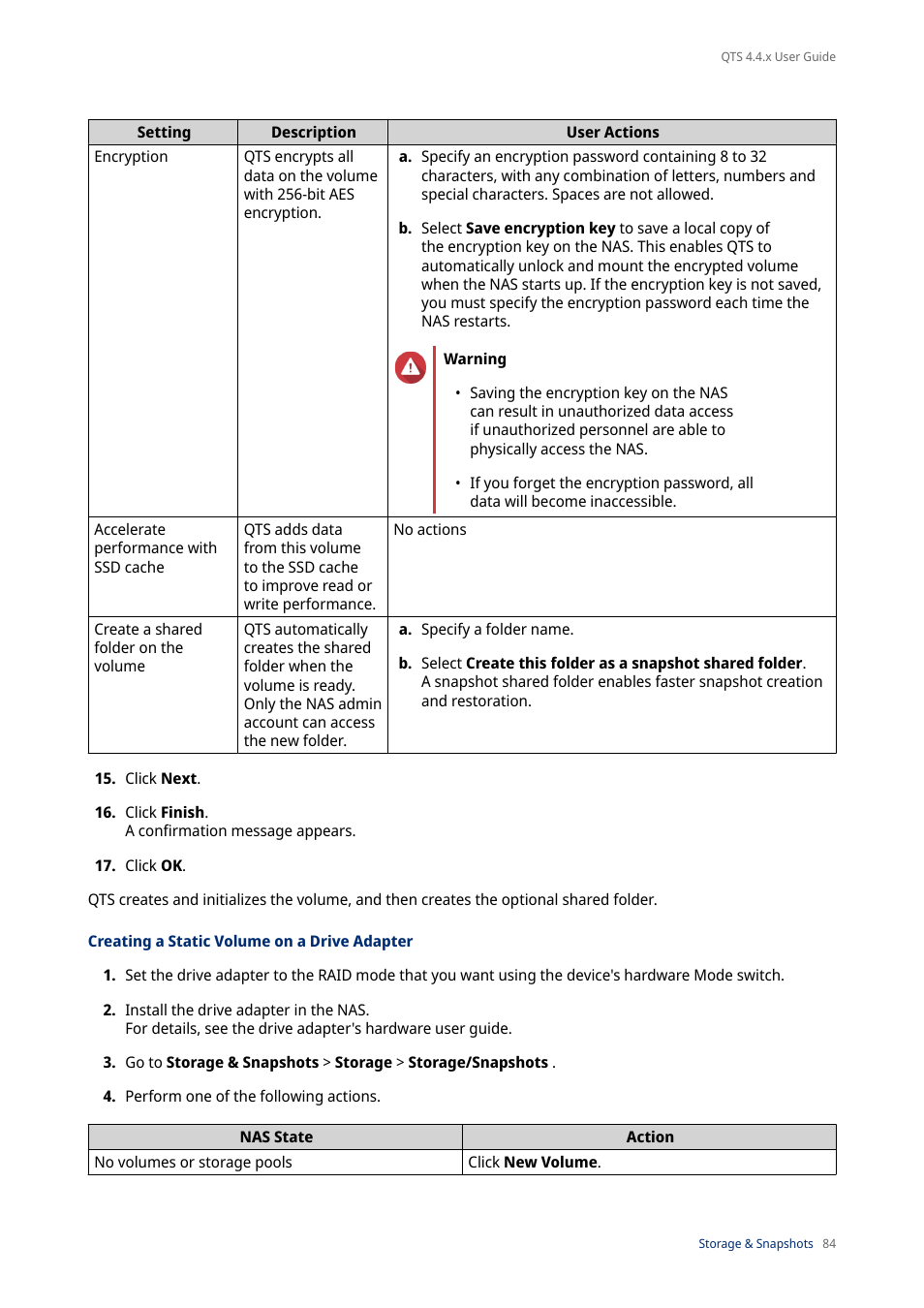 Creating a static volume on a drive adapter | QNAP TVS-472XT 4-Bay NAS Enclosure User Manual | Page 85 / 468