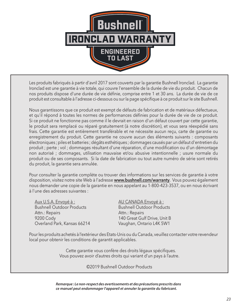 Bushnell 4.5x40 Equinox Z2 Digital Night Vision Monocular User Manual | Page 23 / 60