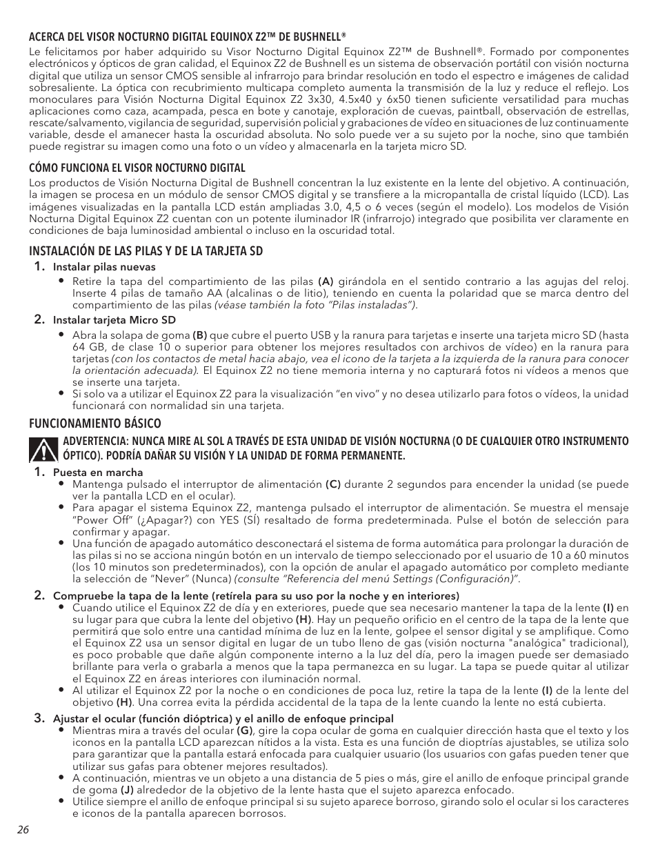 Bushnell 4.5x40 Equinox Z2 Digital Night Vision Monocular User Manual | Page 26 / 60