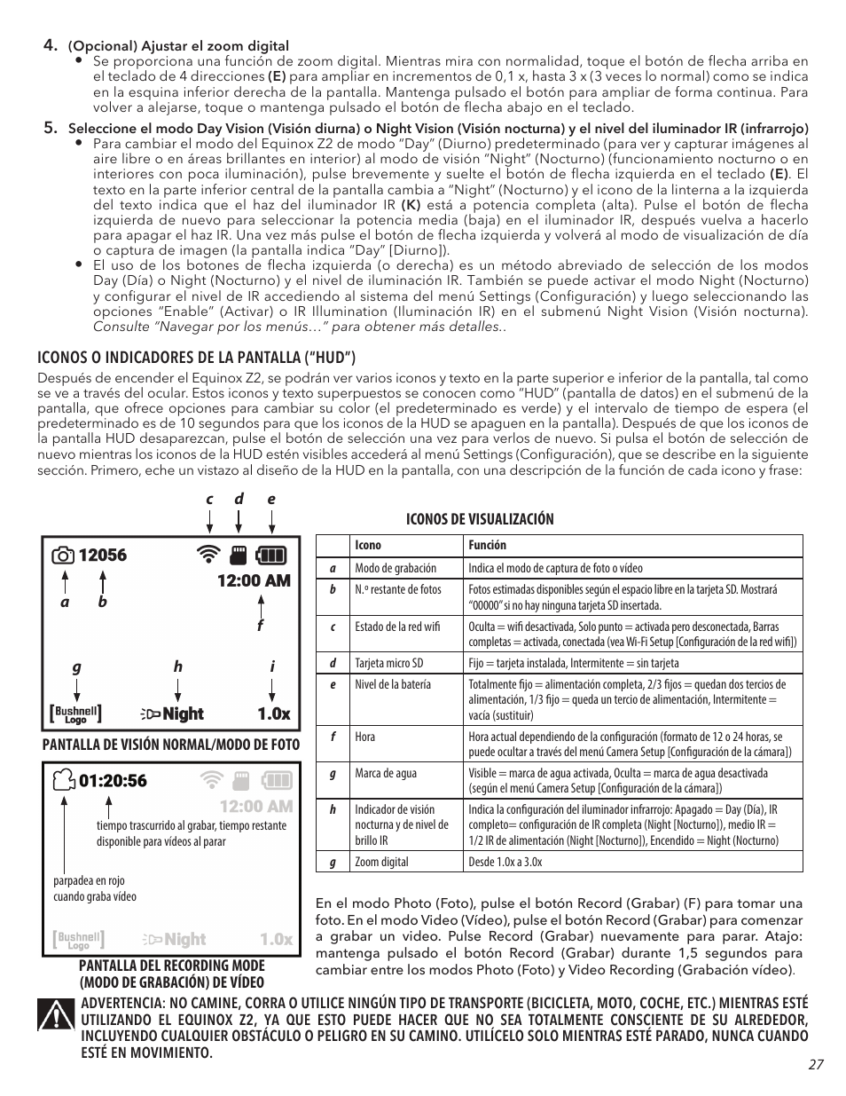Bushnell 4.5x40 Equinox Z2 Digital Night Vision Monocular User Manual | Page 27 / 60