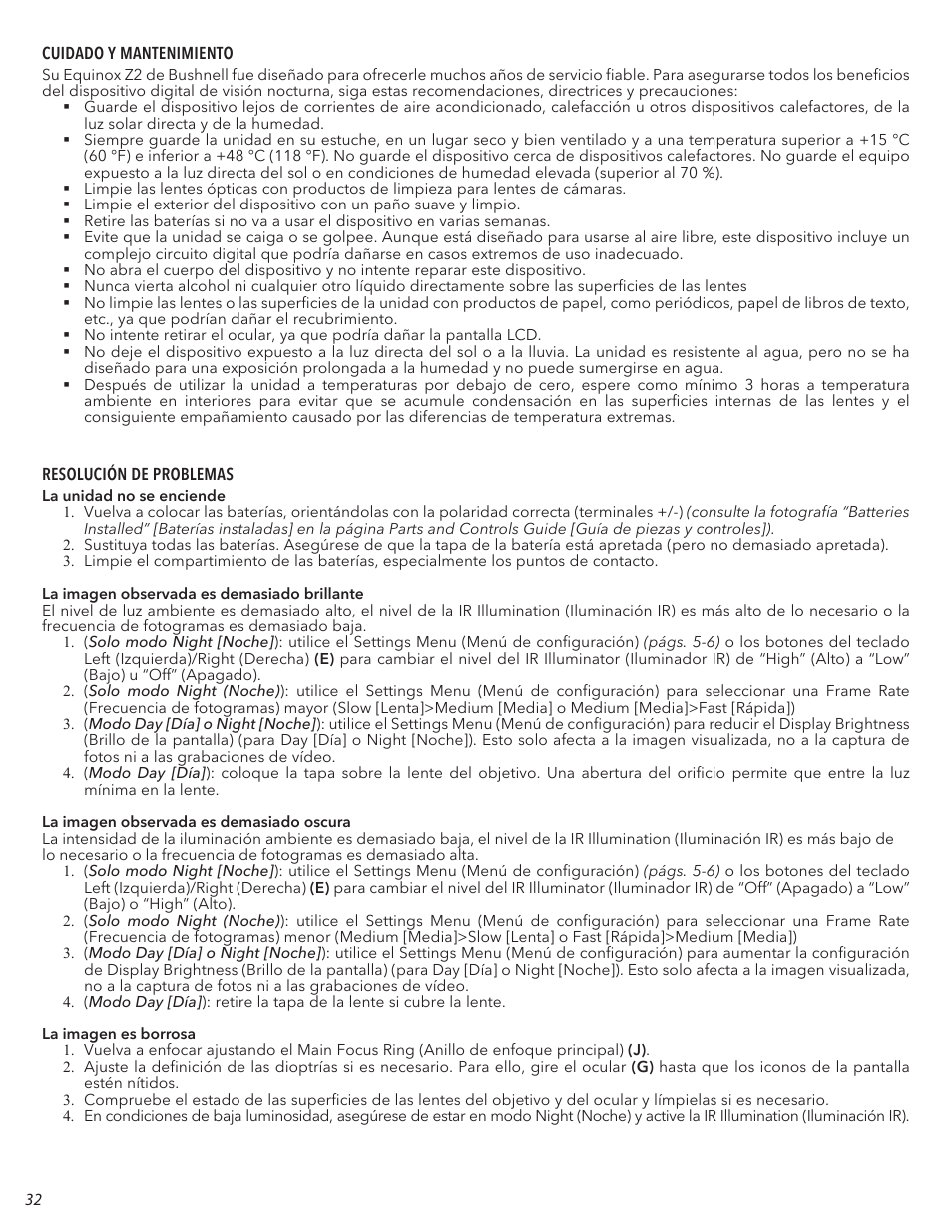 Bushnell 4.5x40 Equinox Z2 Digital Night Vision Monocular User Manual | Page 32 / 60