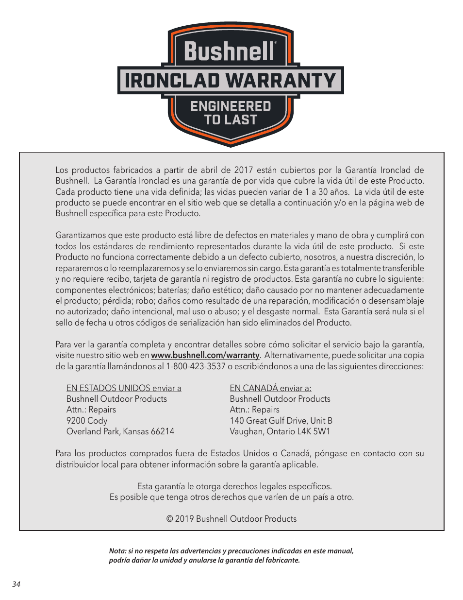 Bushnell 4.5x40 Equinox Z2 Digital Night Vision Monocular User Manual | Page 34 / 60