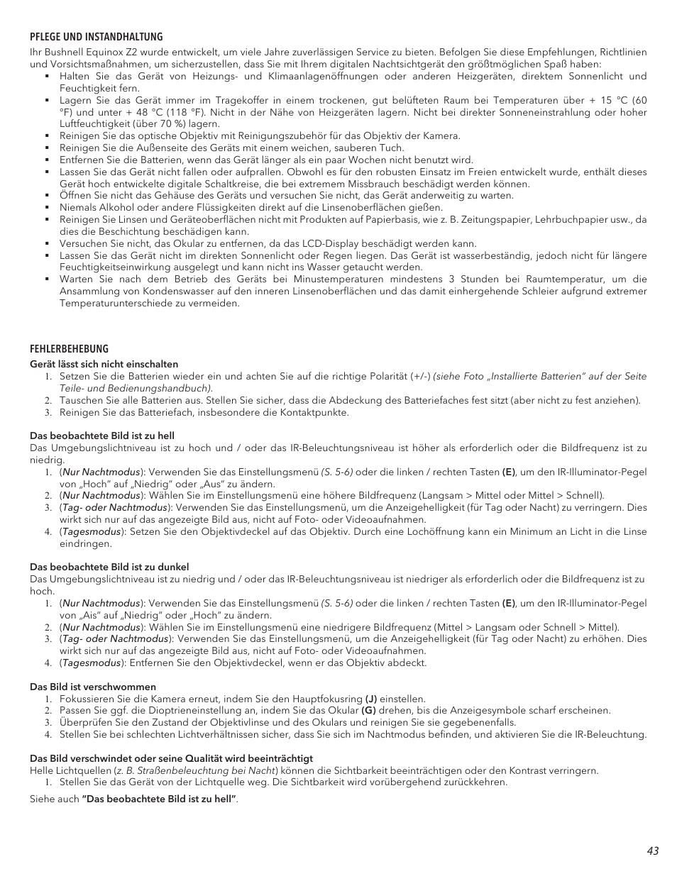 Bushnell 4.5x40 Equinox Z2 Digital Night Vision Monocular User Manual | Page 43 / 60