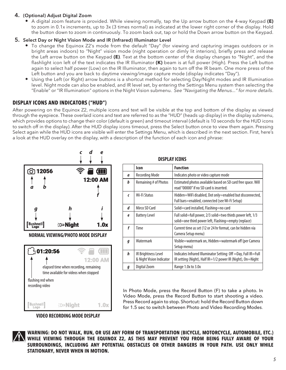 Bushnell 4.5x40 Equinox Z2 Digital Night Vision Monocular User Manual | Page 5 / 60