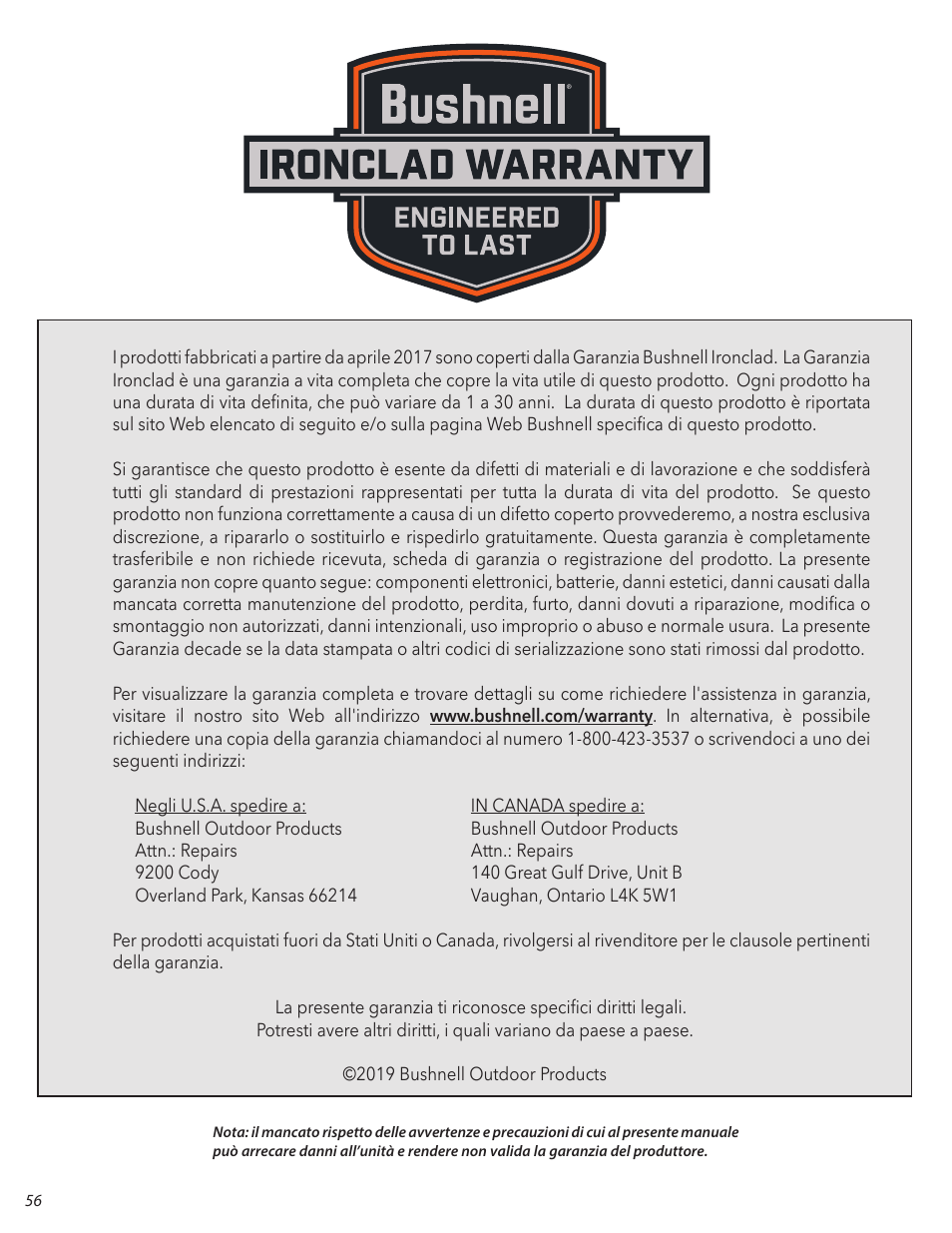 Bushnell 4.5x40 Equinox Z2 Digital Night Vision Monocular User Manual | Page 56 / 60