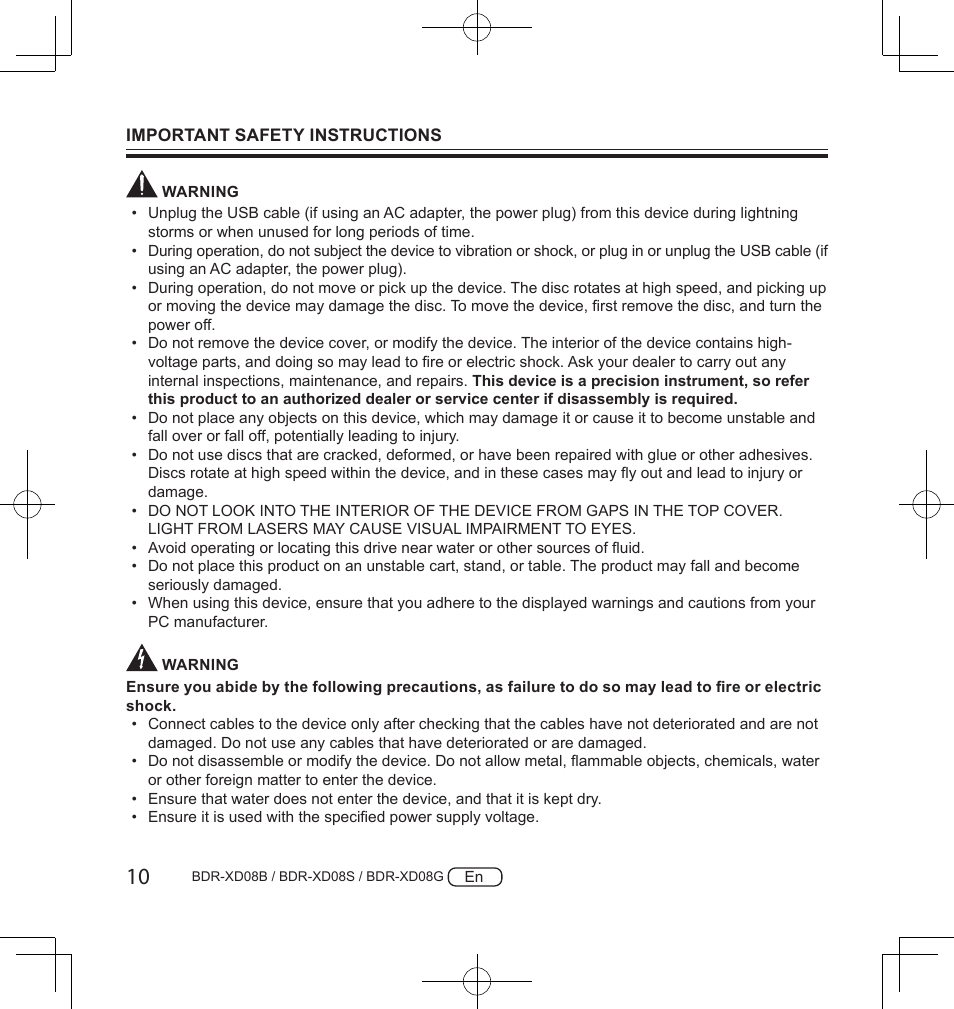 Pioneer BDR-XD08S Portable USB 3.2 Gen 1 Clamshell Optical Drive (Snow White Silver) User Manual | Page 10 / 68