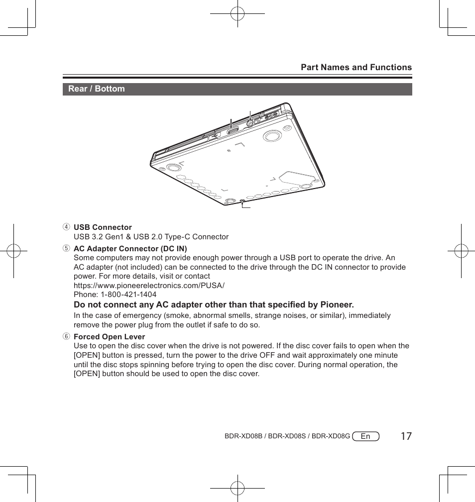 Pioneer BDR-XD08S Portable USB 3.2 Gen 1 Clamshell Optical Drive (Snow White Silver) User Manual | Page 17 / 68
